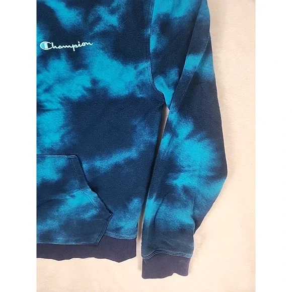 Champion Hoodie Womens Medium Blue Tie Dye Signature Logo Pullover Sweatshirt - Picture 3 of 10